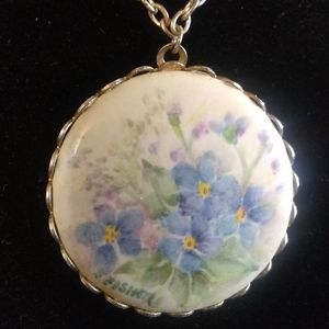 Vintage hand painted porcelain necklace